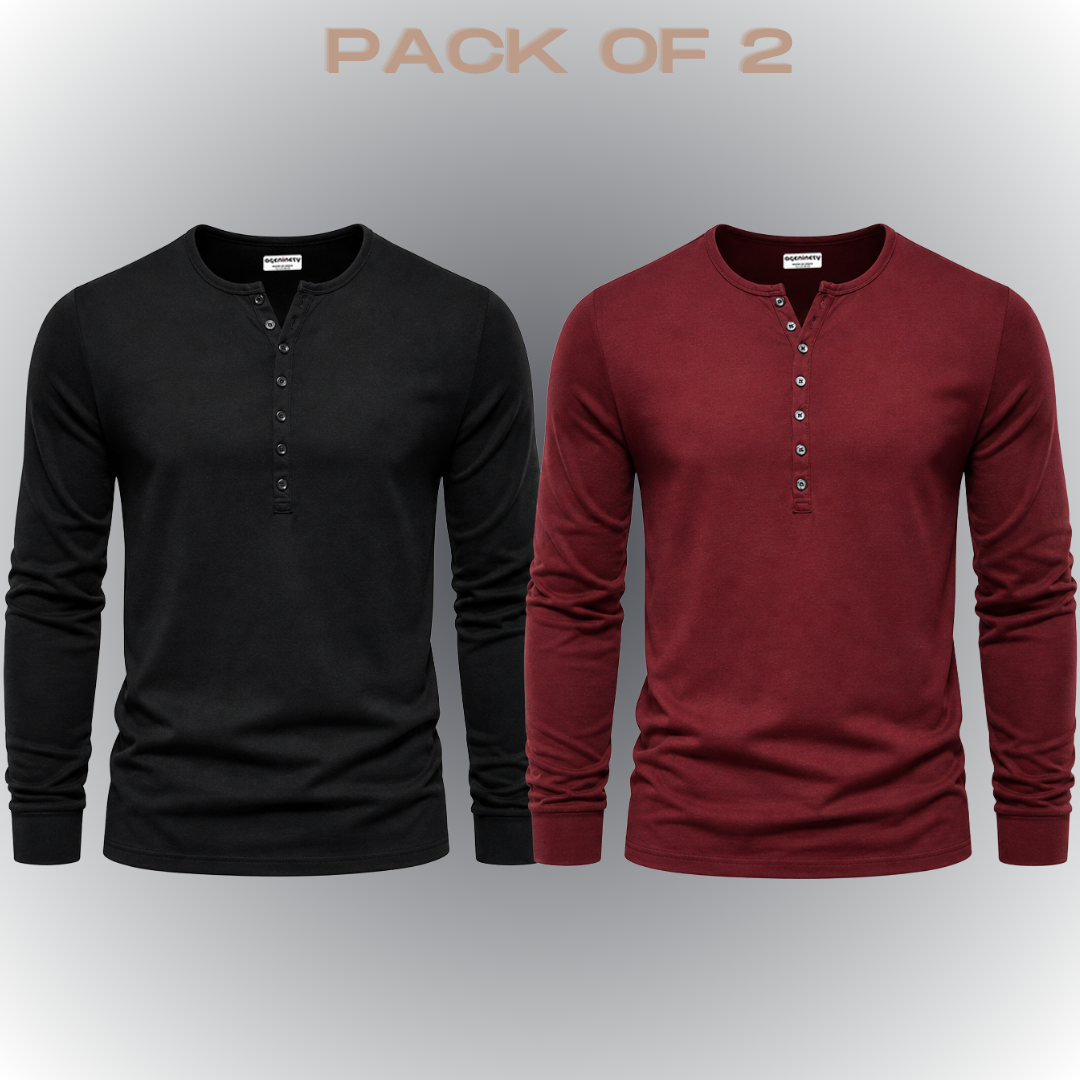 Pack of 2- Henley Full Sleeve T-Shirt