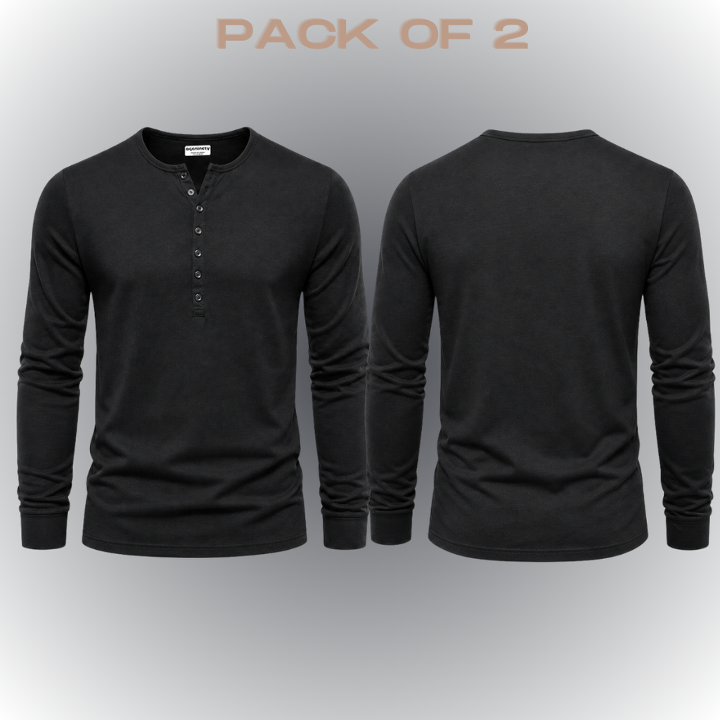 Pack of 2- Henley Full Sleeve T-Shirt