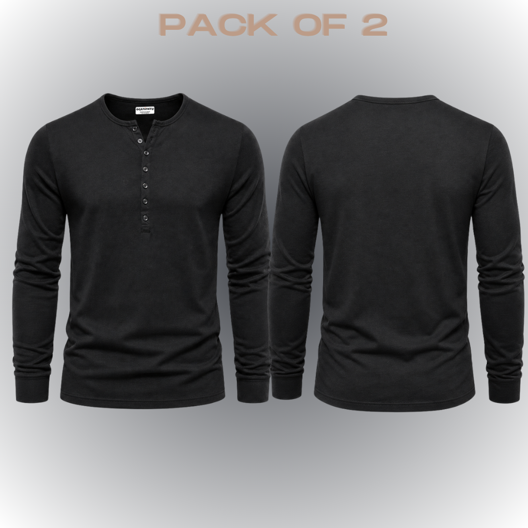 Pack of 2- Henley Full Sleeve T-Shirt