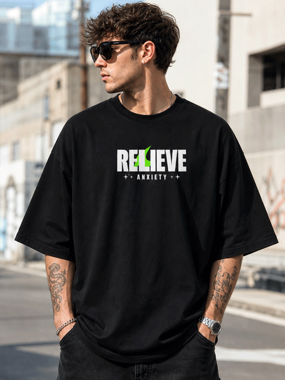 Relieve Anxiety Oversized Graphic T-Shirt
