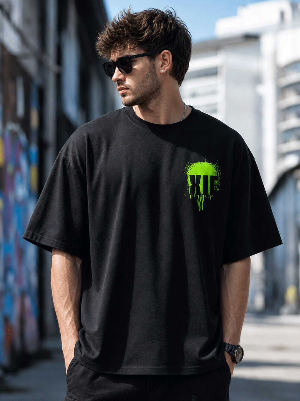 XIE Neon Graffiti Oversized T-Shirt