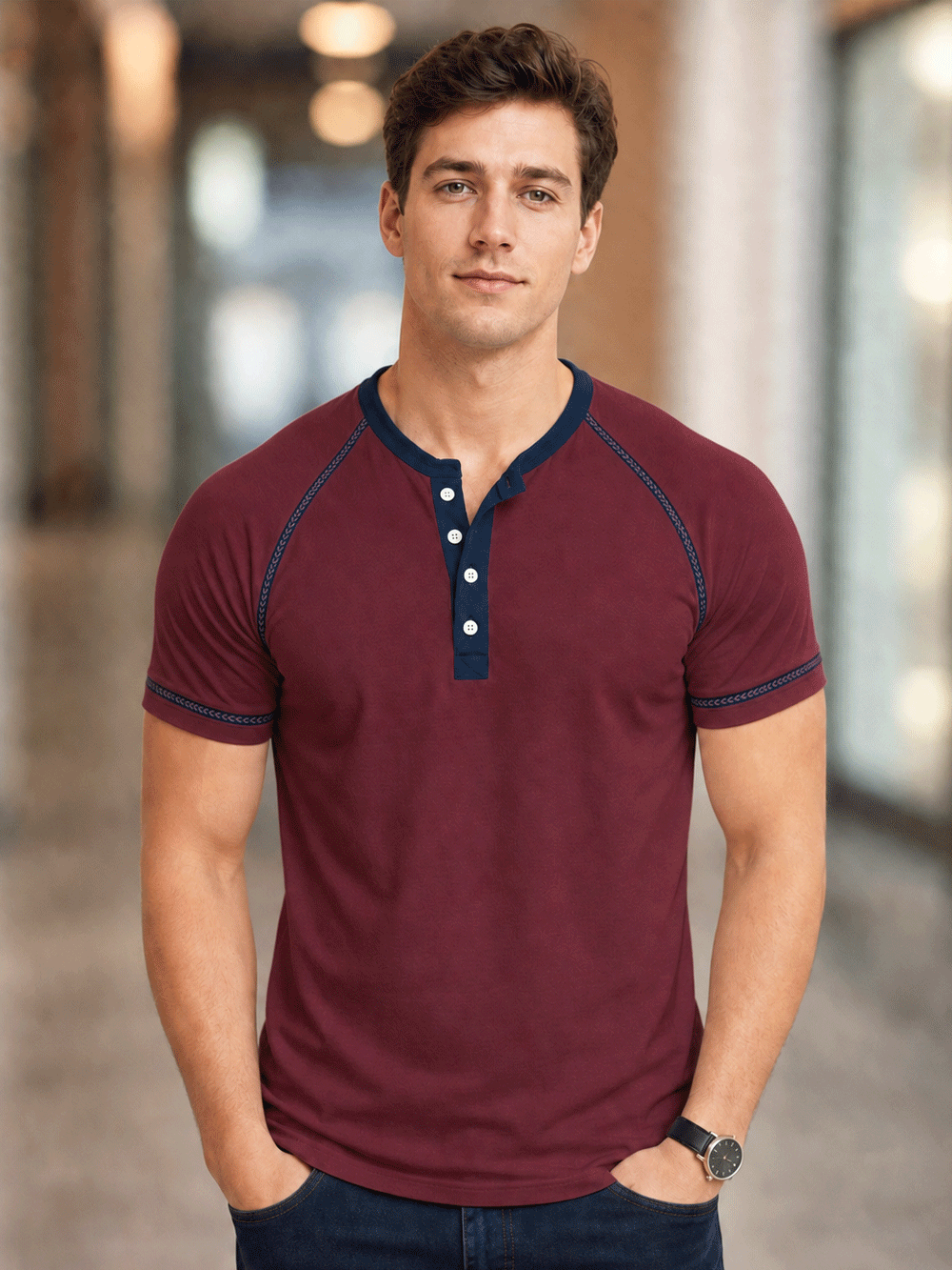 Henley Reglan T-Shirt